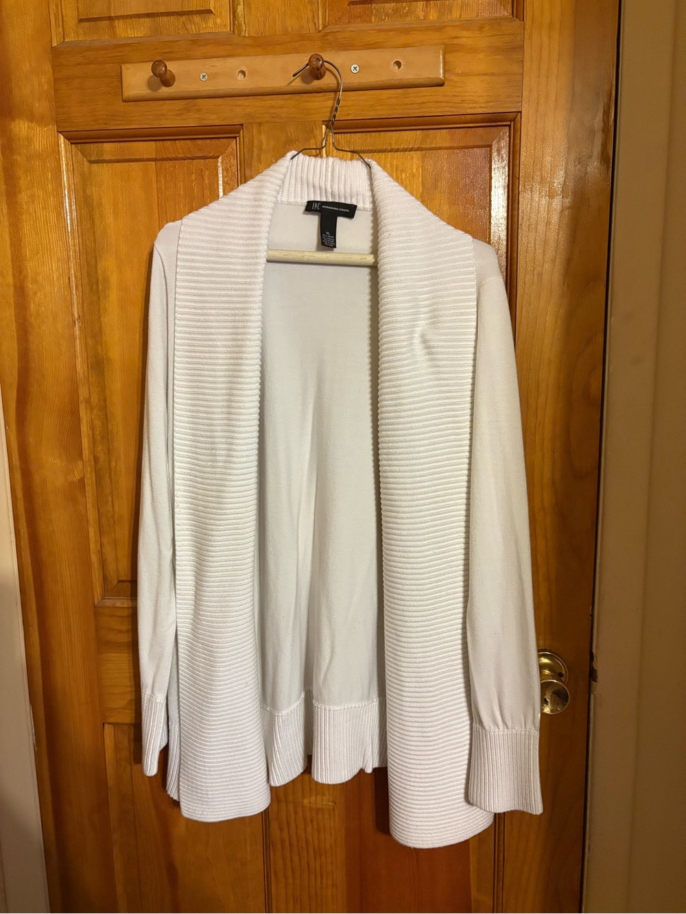 INC International Concepts White Open-Front Ribbed Collar Cardigan